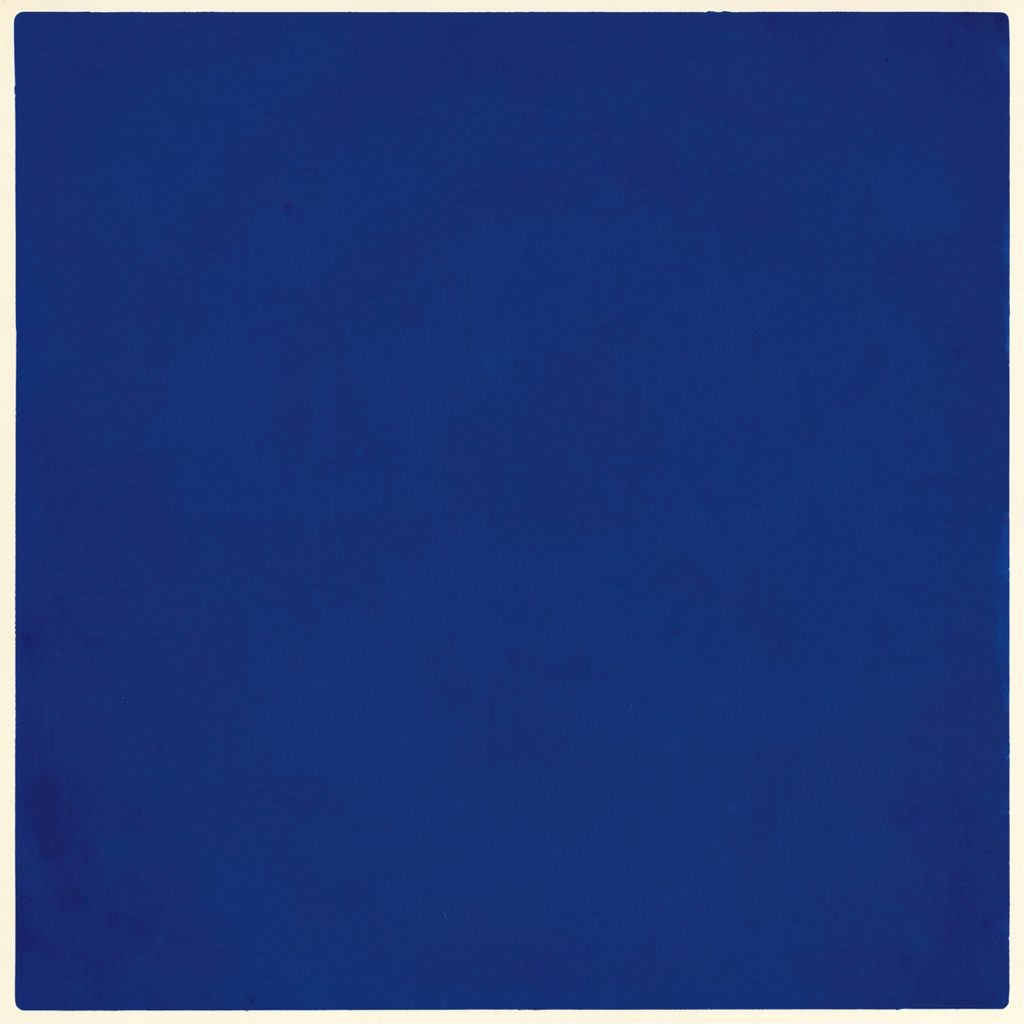 A wide matte gouache poster painting of a calm river landscape in deep navy blue and soft white tones, with gentle blue highlights suggesting flowing water and a quiet, purposeful mood
